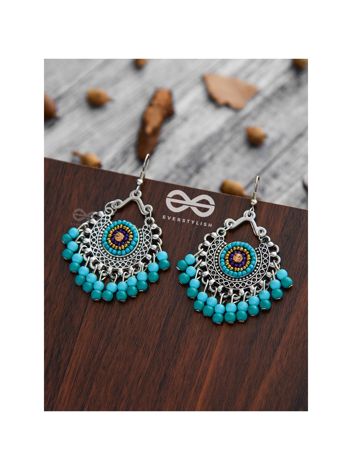 The Splendid Stunners (Teal-Blue) - Embroidered Oxidised Earrings