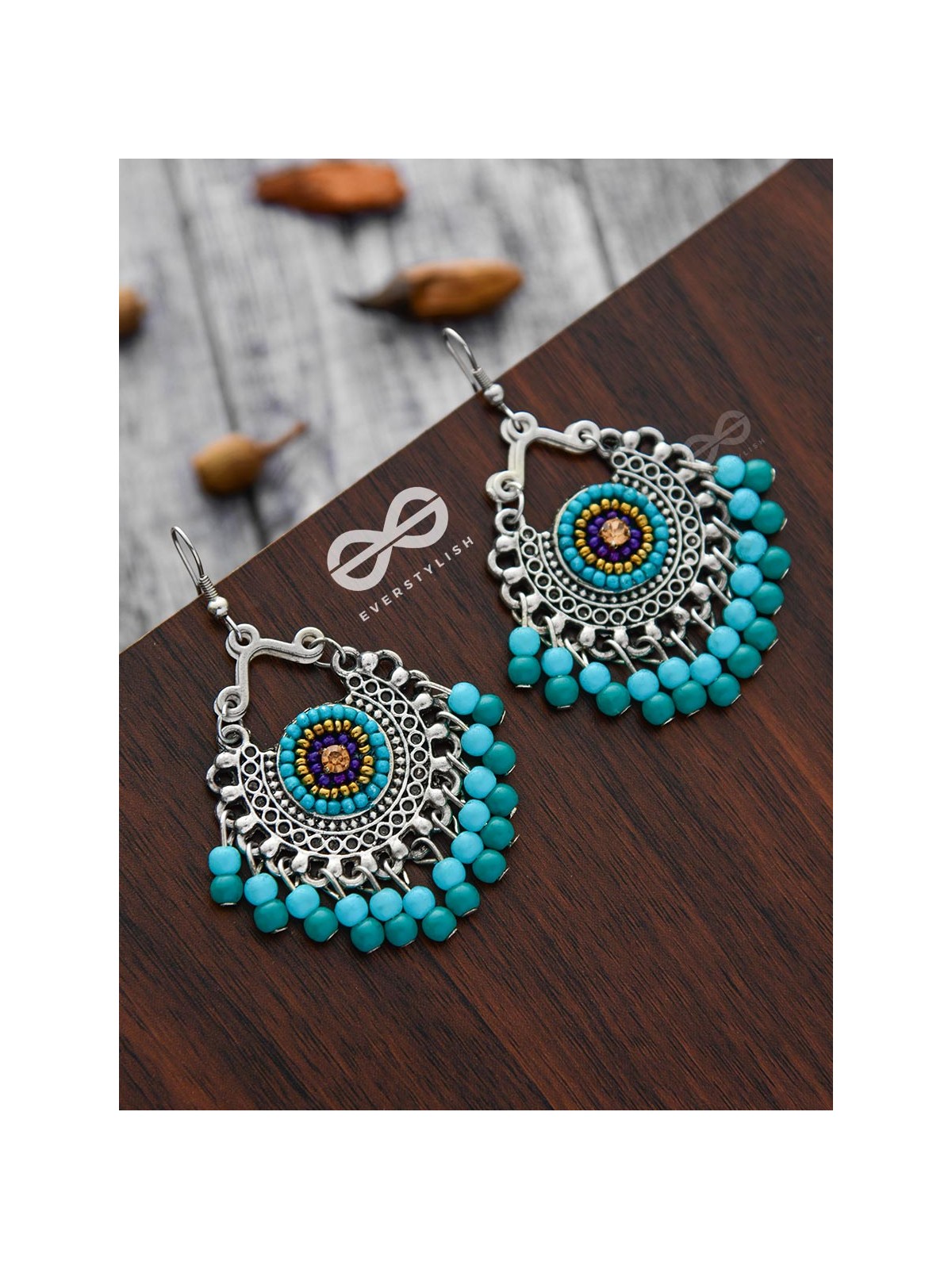 The Splendid Stunners (Teal-Blue) - Embroidered Oxidised Earrings