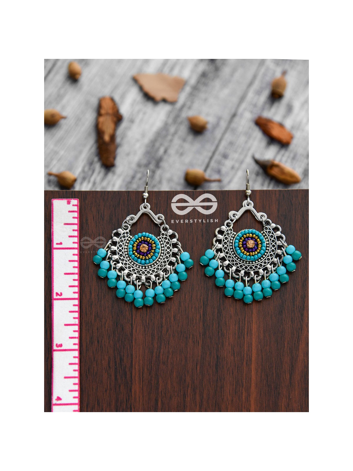 The Splendid Stunners (Teal-Blue) - Embroidered Oxidised Earrings
