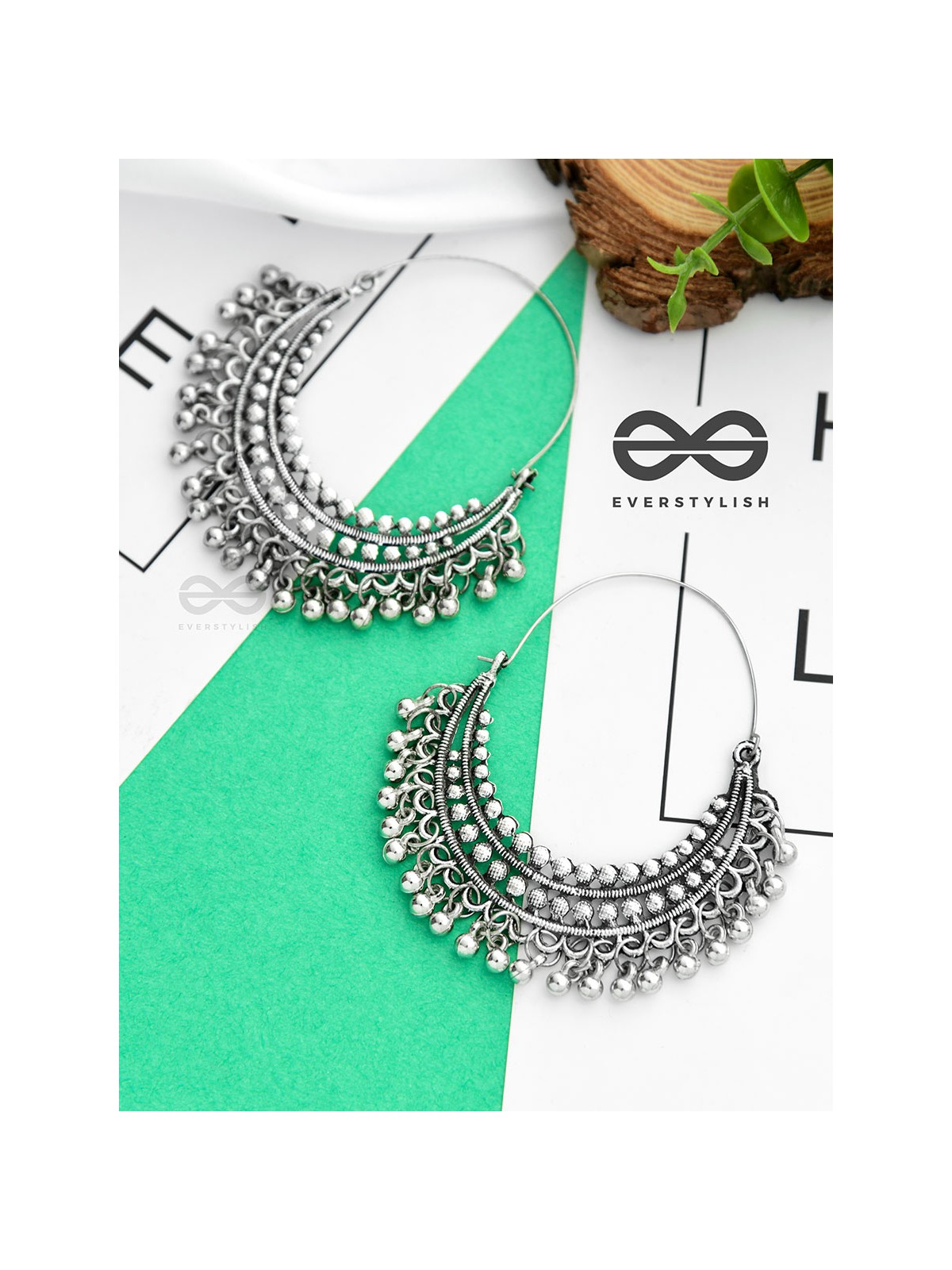 The Dotted Dangling hoops - Oxidised Boho Earrings