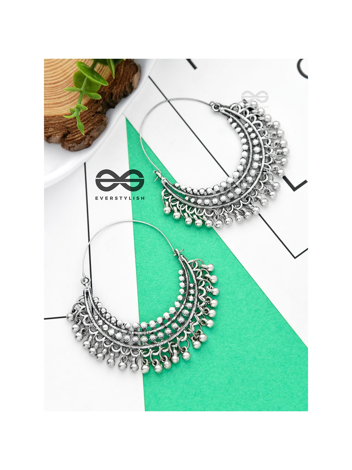 The Dotted Dangling hoops - Oxidised Boho Earrings