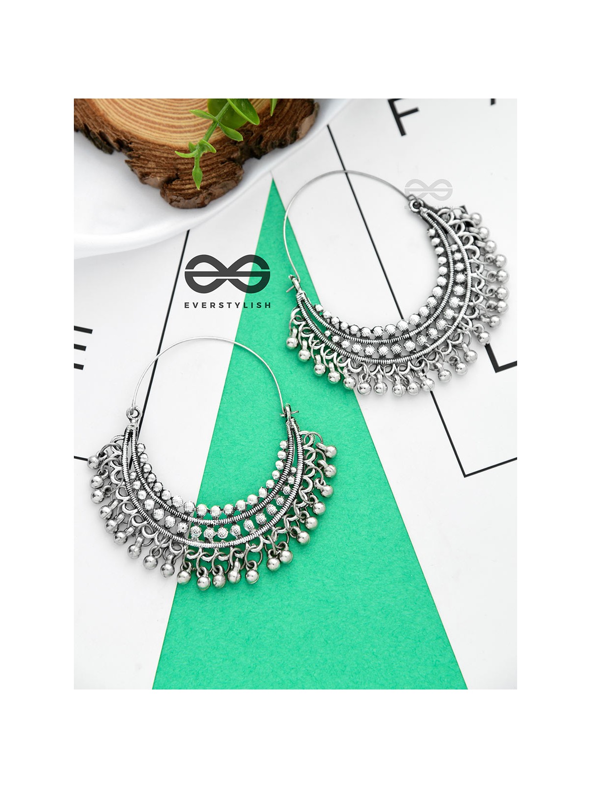 The Dotted Dangling hoops - Oxidised Boho Earrings