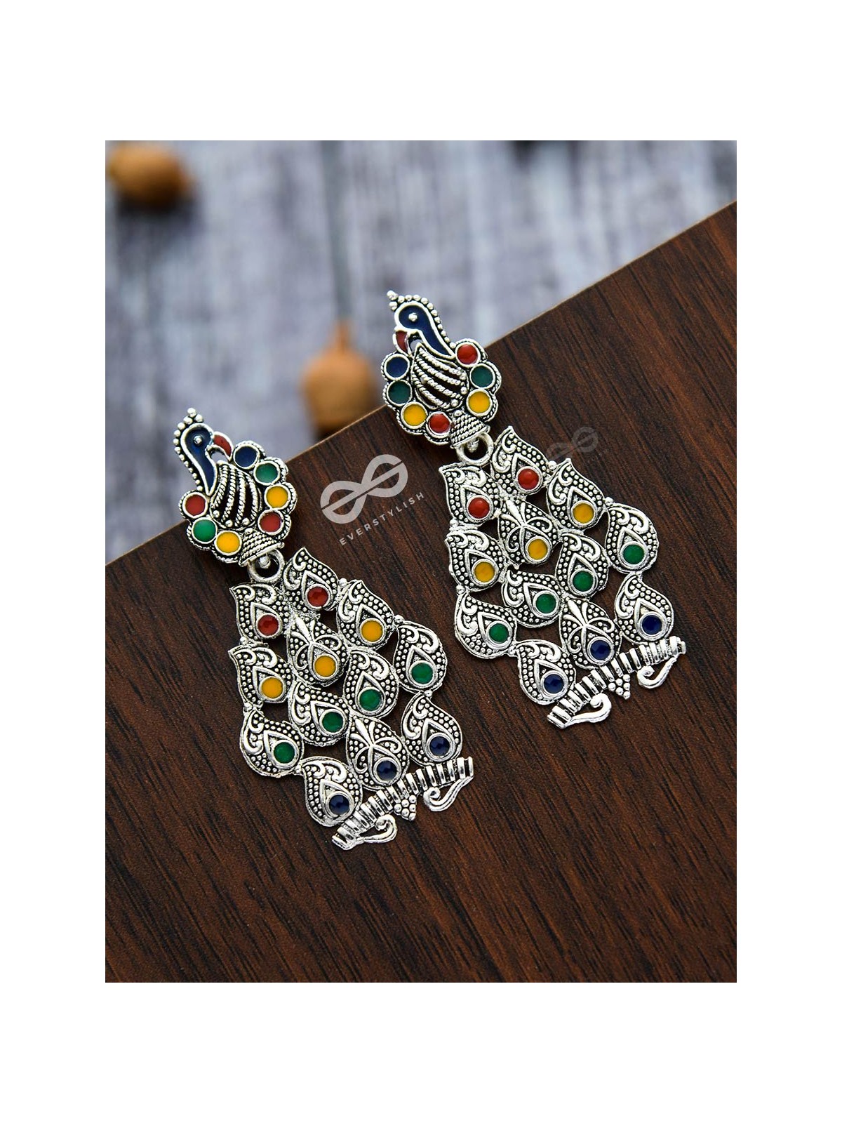 The Playful Peacocks - Colourful Enamelled Earrings