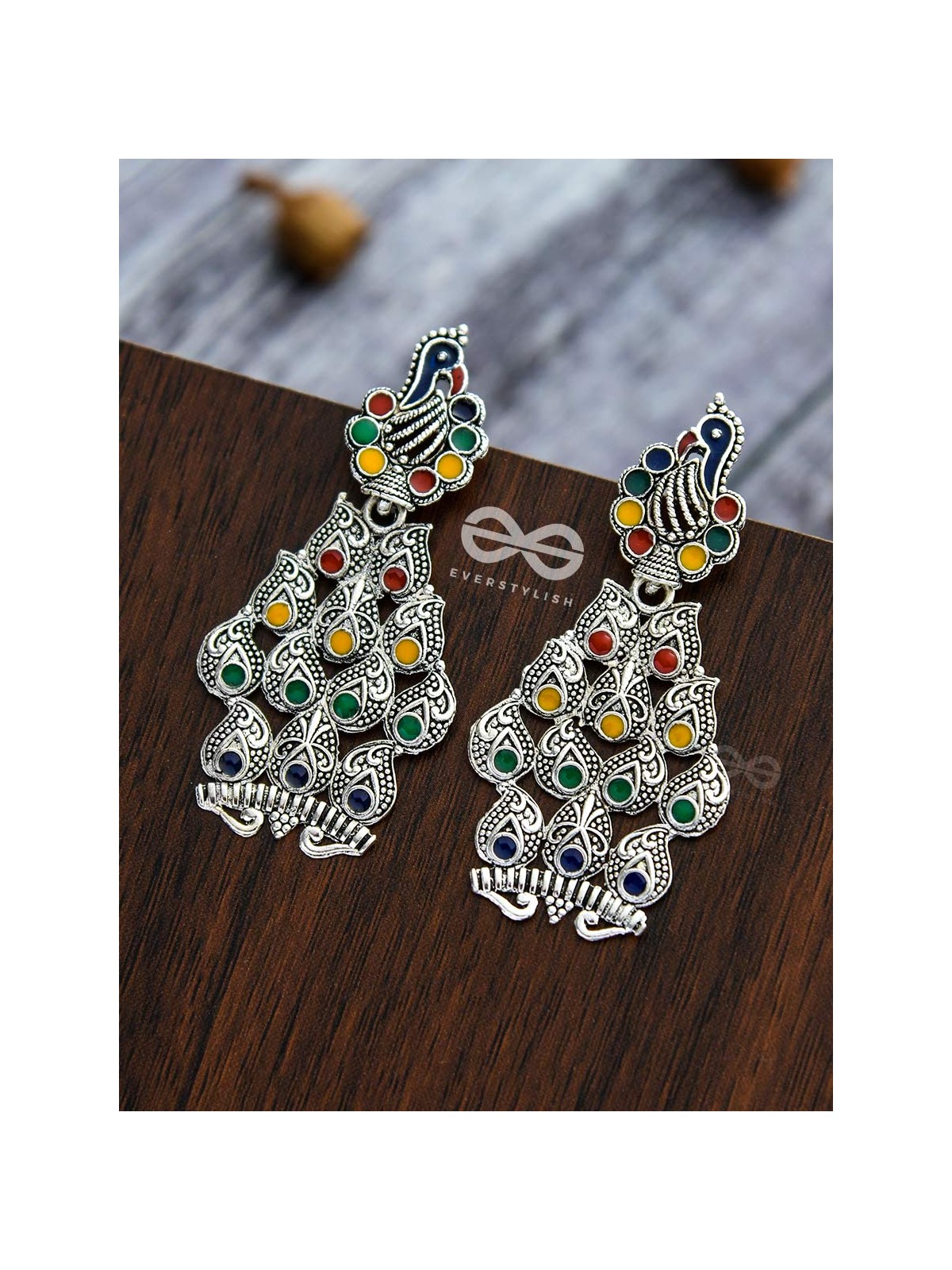 The Playful Peacocks - Colourful Enamelled Earrings