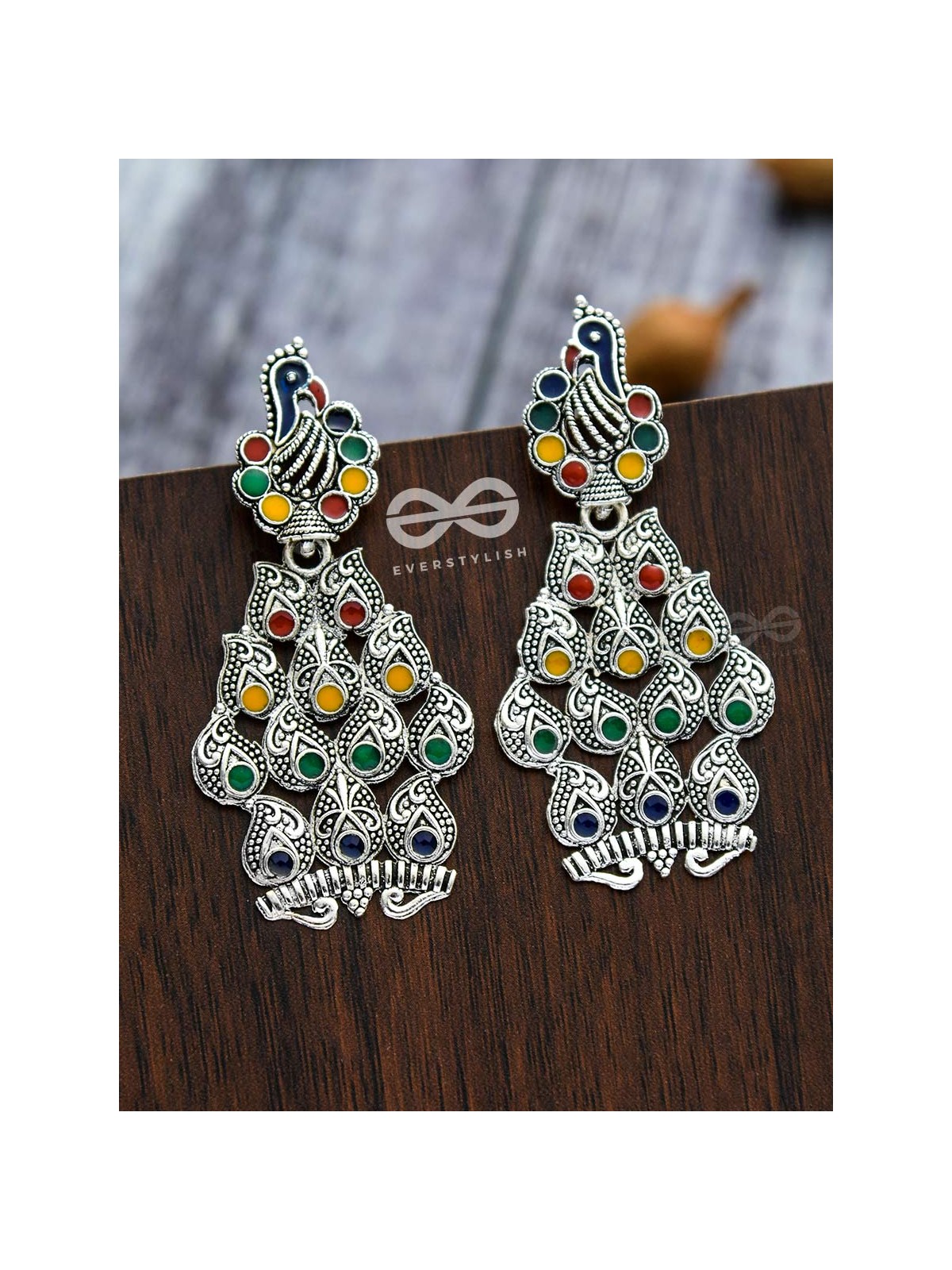 The Playful Peacocks - Colourful Enamelled Earrings