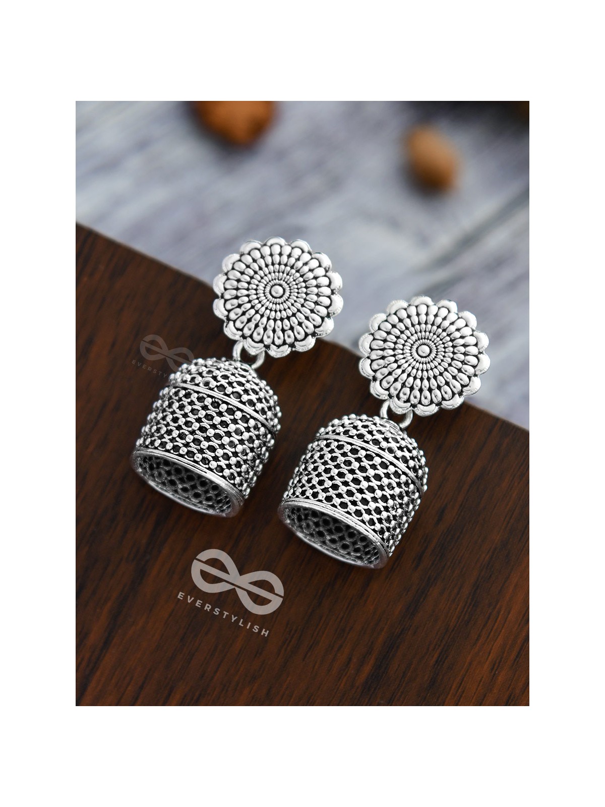 The untold mystery-  Oxidised boho cylindrical Jhumki