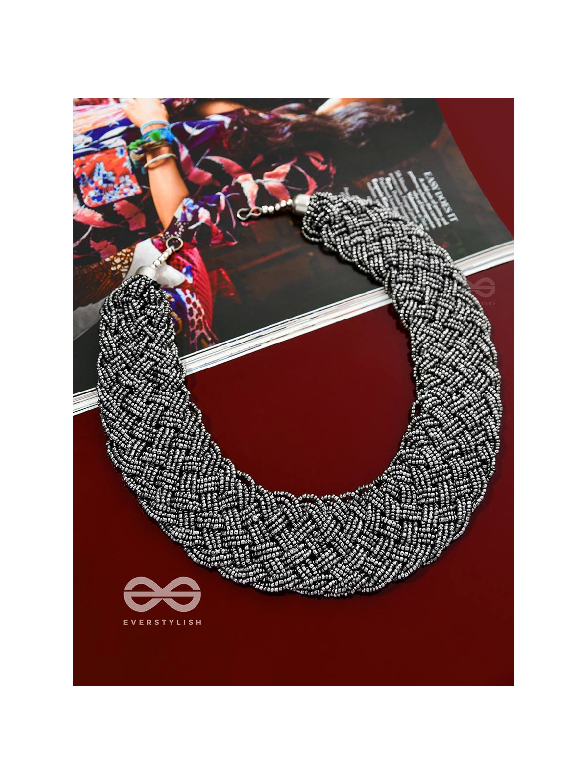 The Beauteous Braided Criss-Cross Beaded Necklace (Silver)