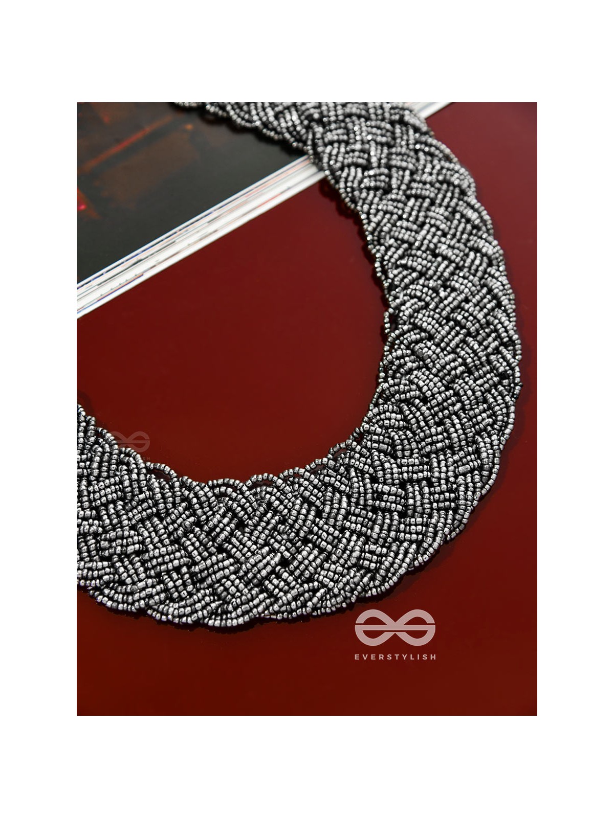 The Beauteous Braided Criss-Cross Beaded Necklace (Silver)