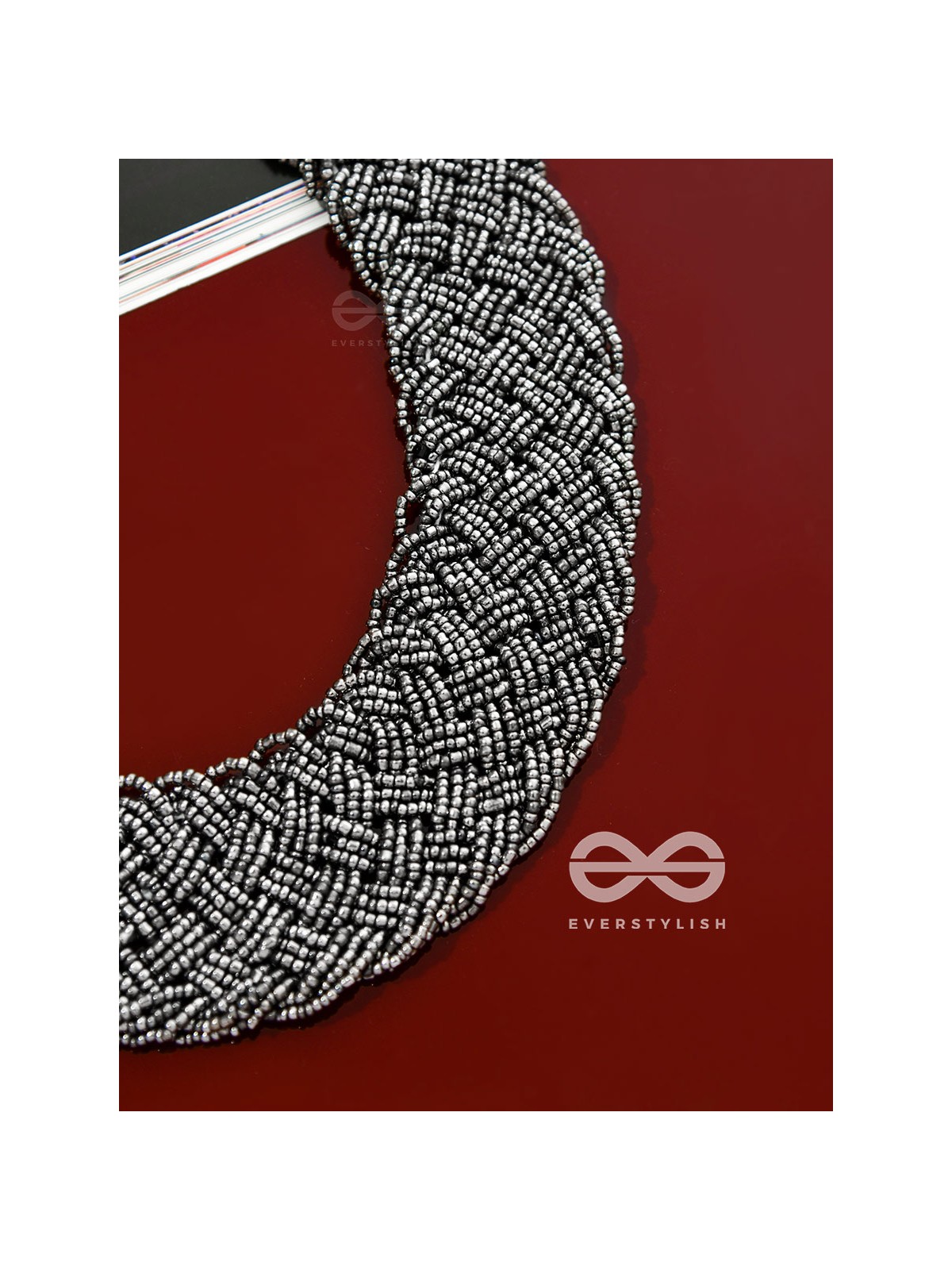 The Beauteous Braided Criss-Cross Beaded Necklace (Silver)