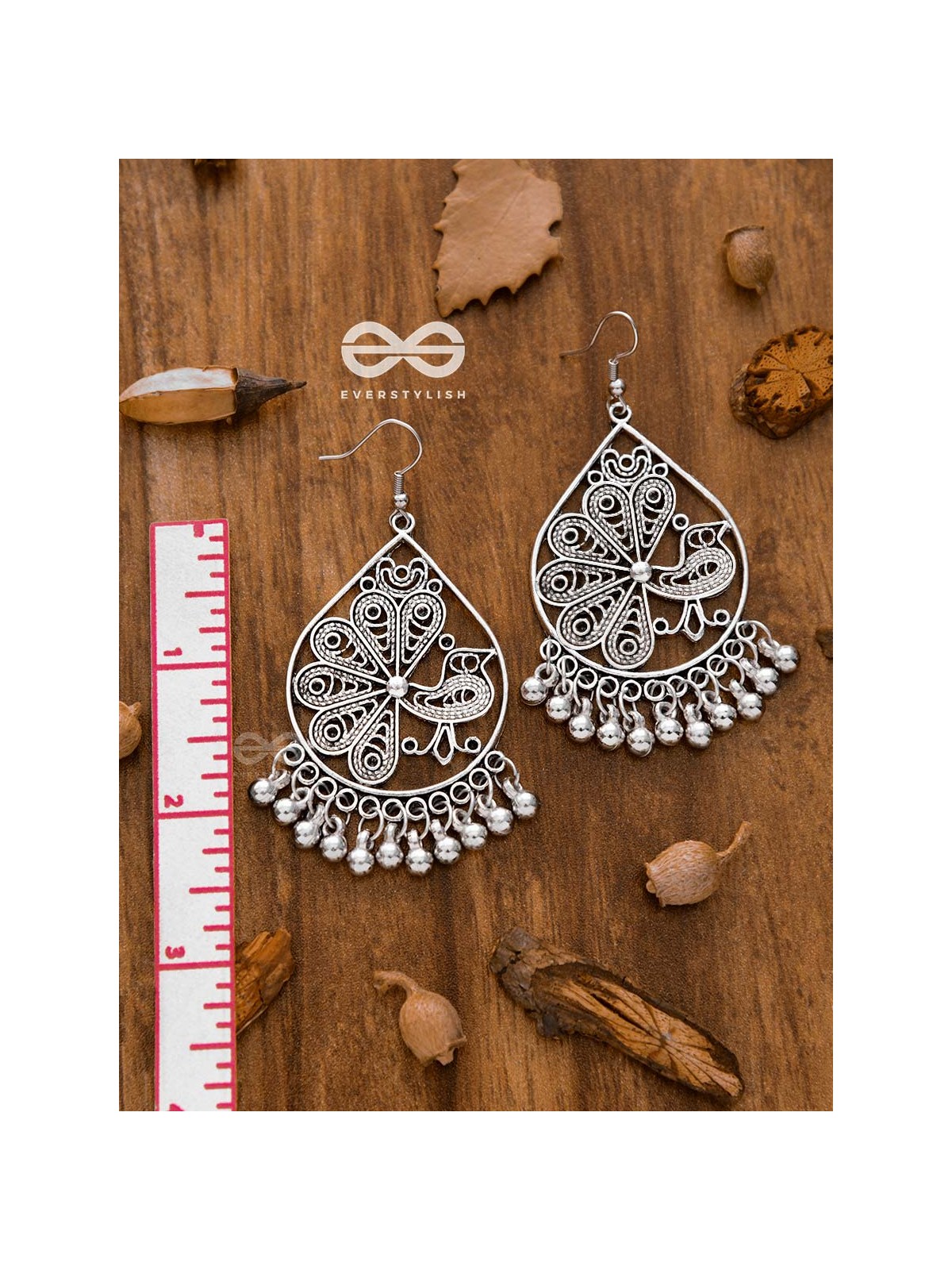 The Intricate Peacock Danglers - Oxidised Boho Earrings