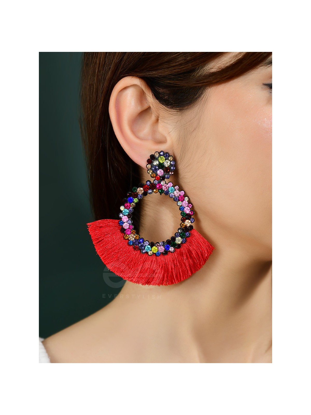 A Shimmery Allure - Statement Tassel Earrings (Red)