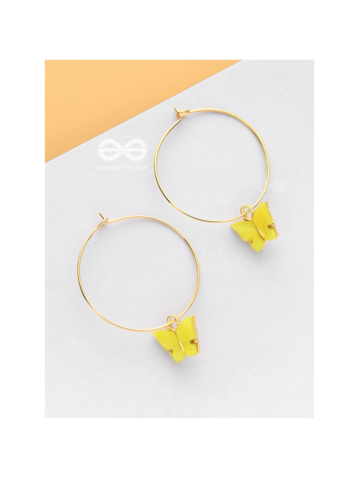 The Beauteous Butterfly Hoops (Yellow) - Golden Casual Earrings