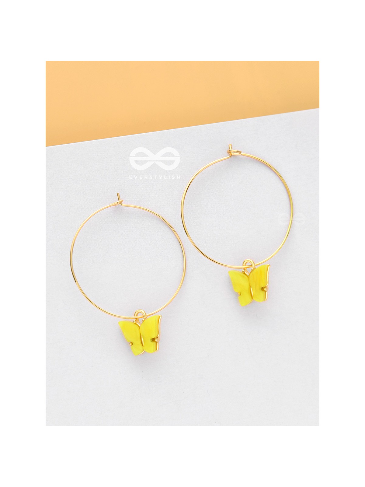 The Beauteous Butterfly Hoops (Yellow) - Golden Casual Earrings