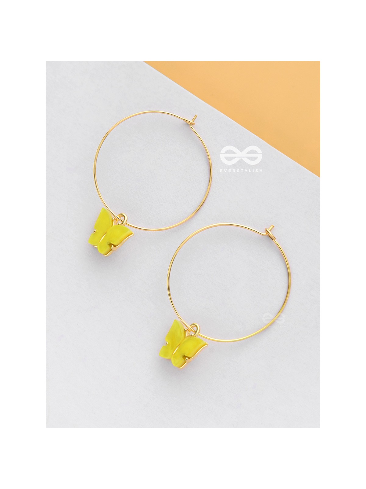 The Beauteous Butterfly Hoops (Yellow) - Golden Casual Earrings