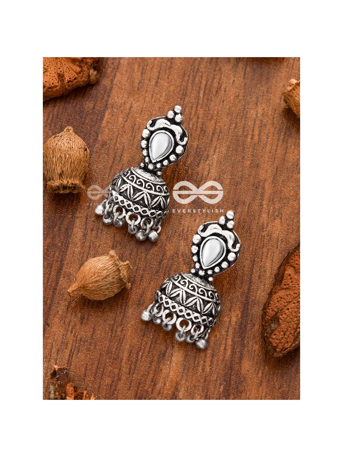 THE LITTLE VINTAGE ARTWORK HALF JHUMKIS (White) - TINY TRINKET EARRINGS