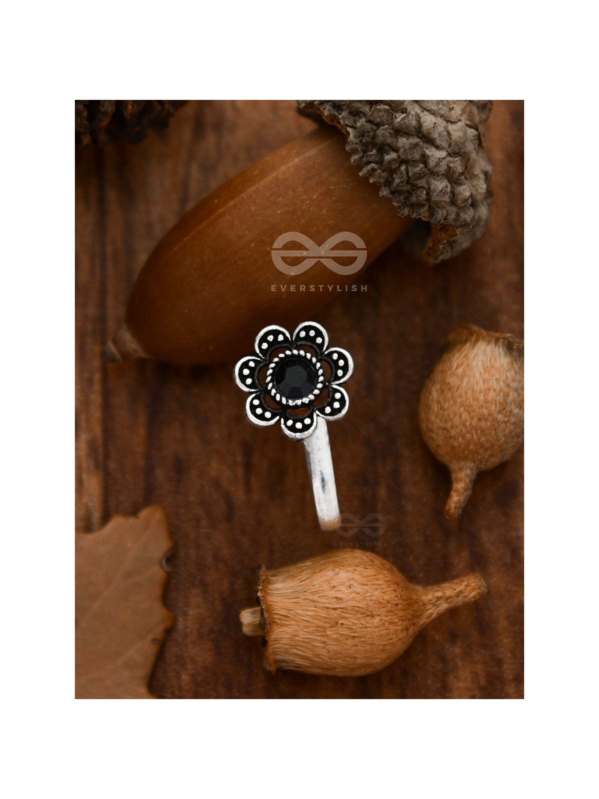 The Floral Delight - Embellished Non-pierced Nosepin (Onyx Black)