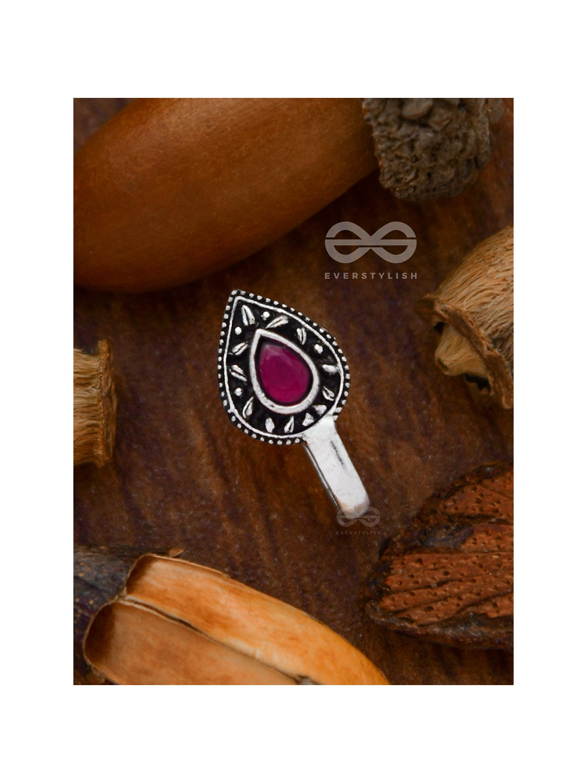 The Intricate Droplets - Embellished Non-pierced Nosepin (Ruby Red)