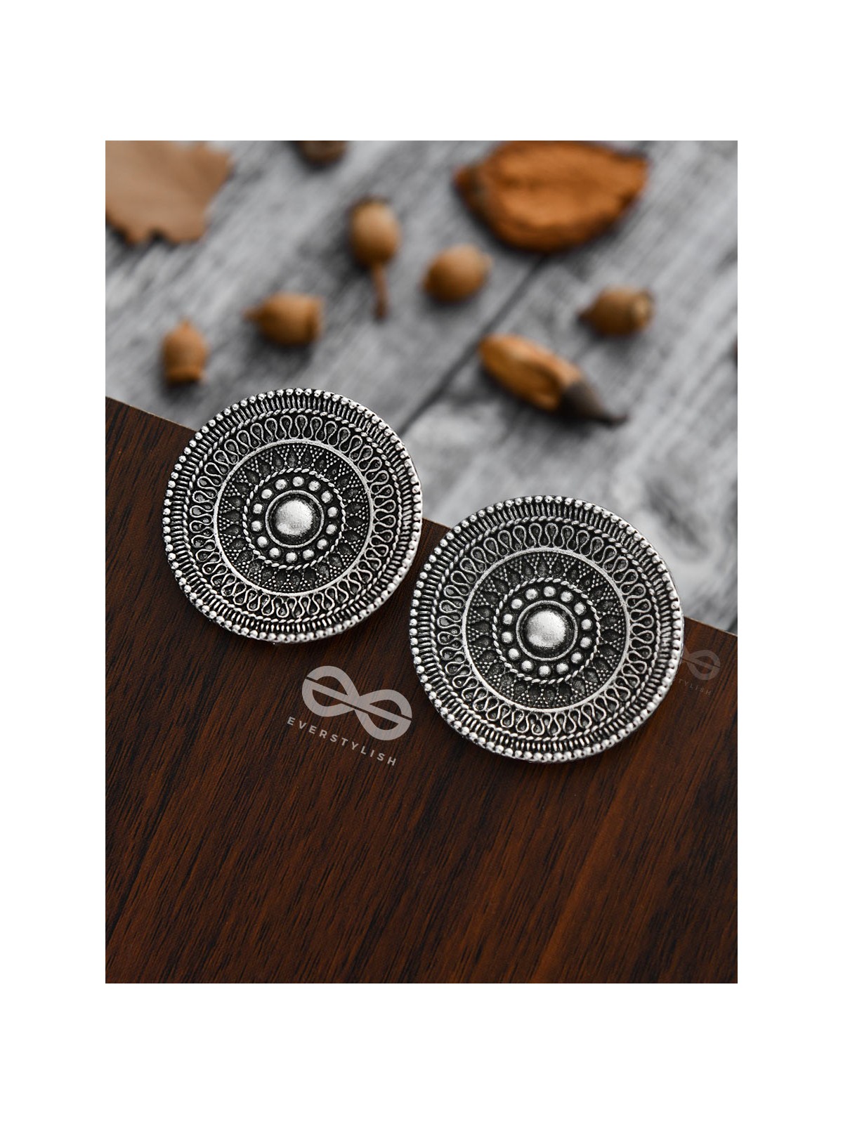 The Intricate Aztec Pattern Studs - Oxidised Boho Earrings