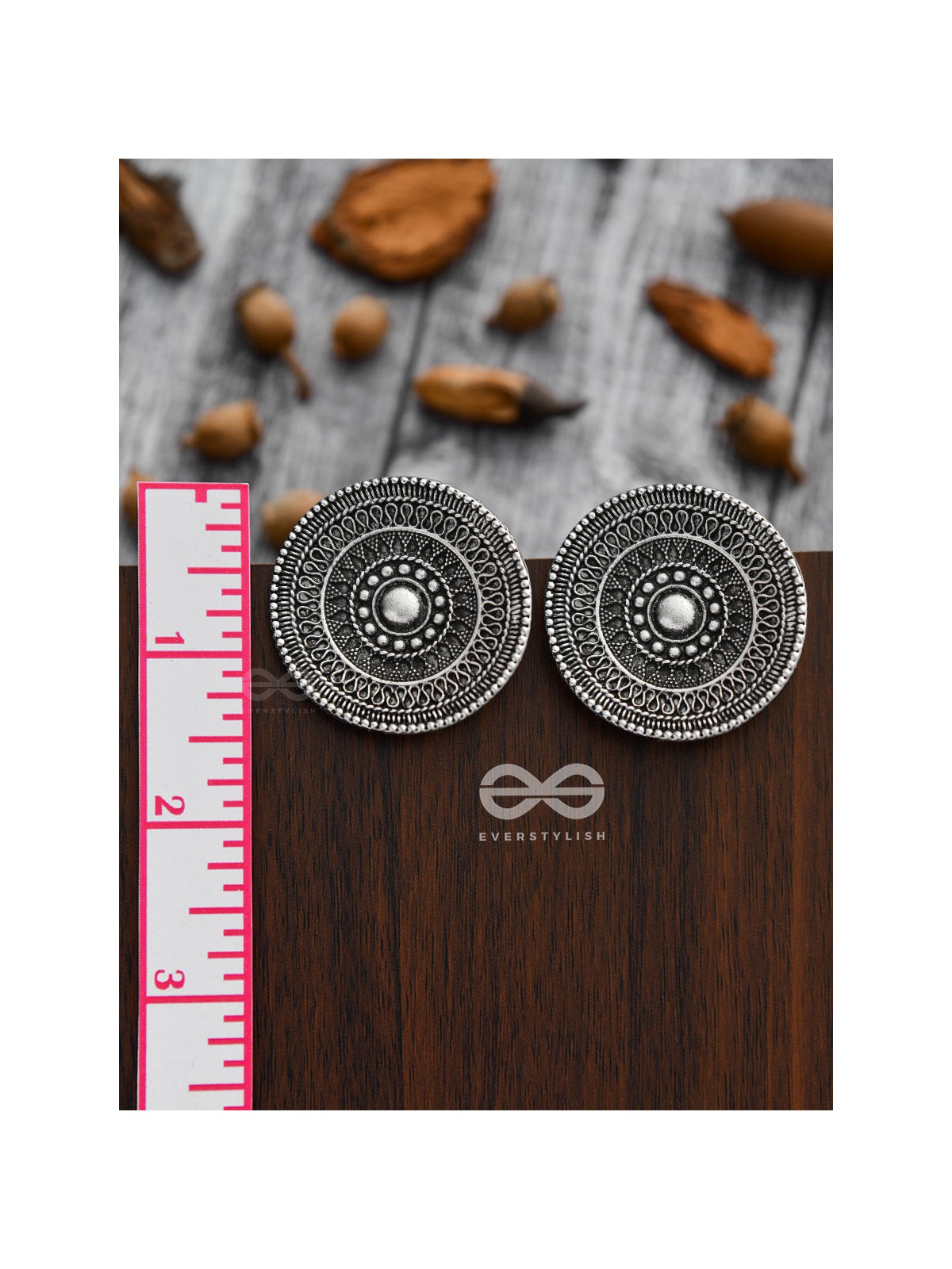 The Intricate Aztec Pattern Studs - Oxidised Boho Earrings
