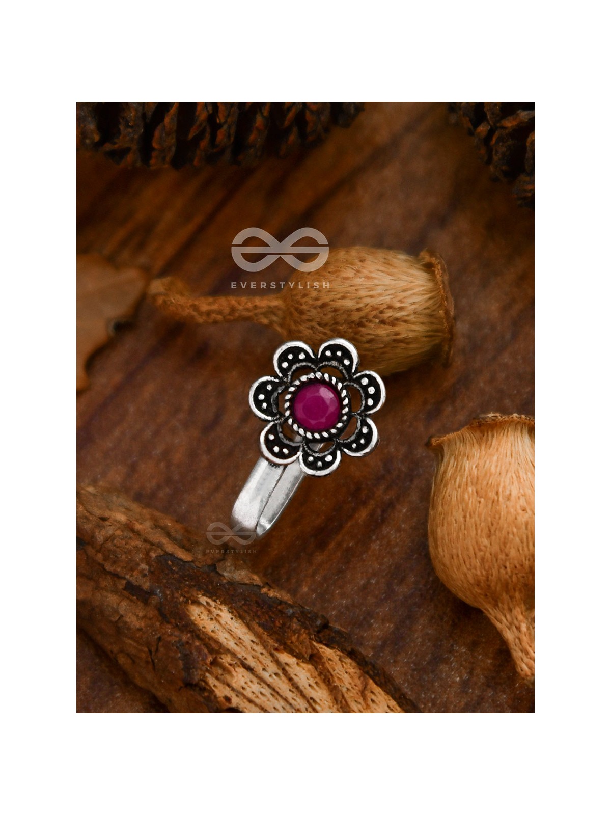 The Floral Delight - Embellished Non-pierced Nosepin (Ruby Red)