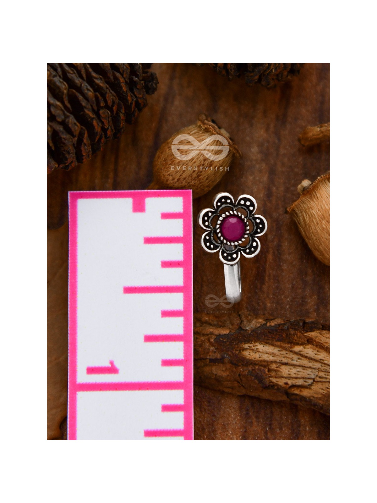 The Floral Delight - Embellished Non-pierced Nosepin (Ruby Red)