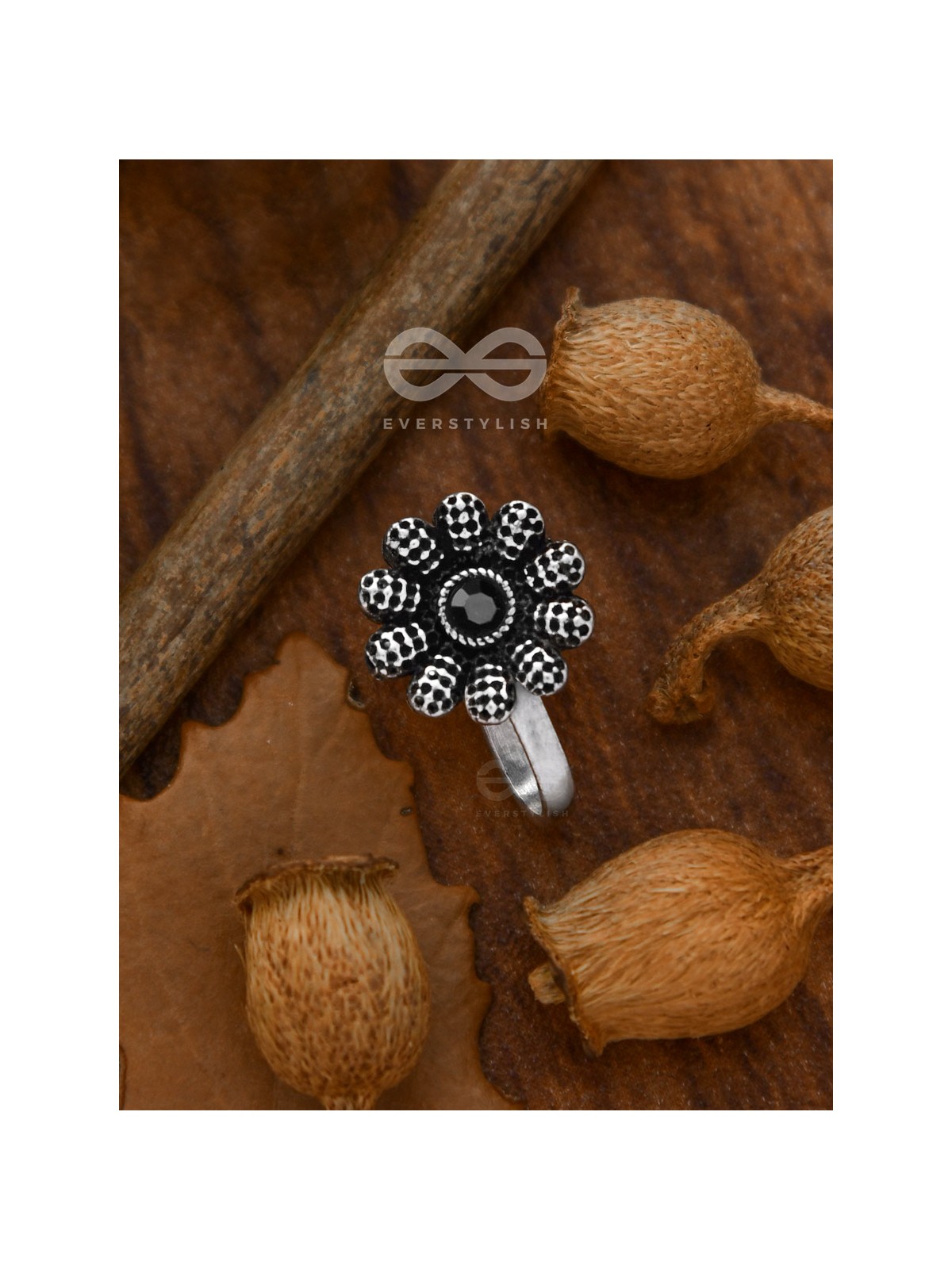 The Floral Fantasy - Embellished Non-pierced Nosepin (Onyx Black)