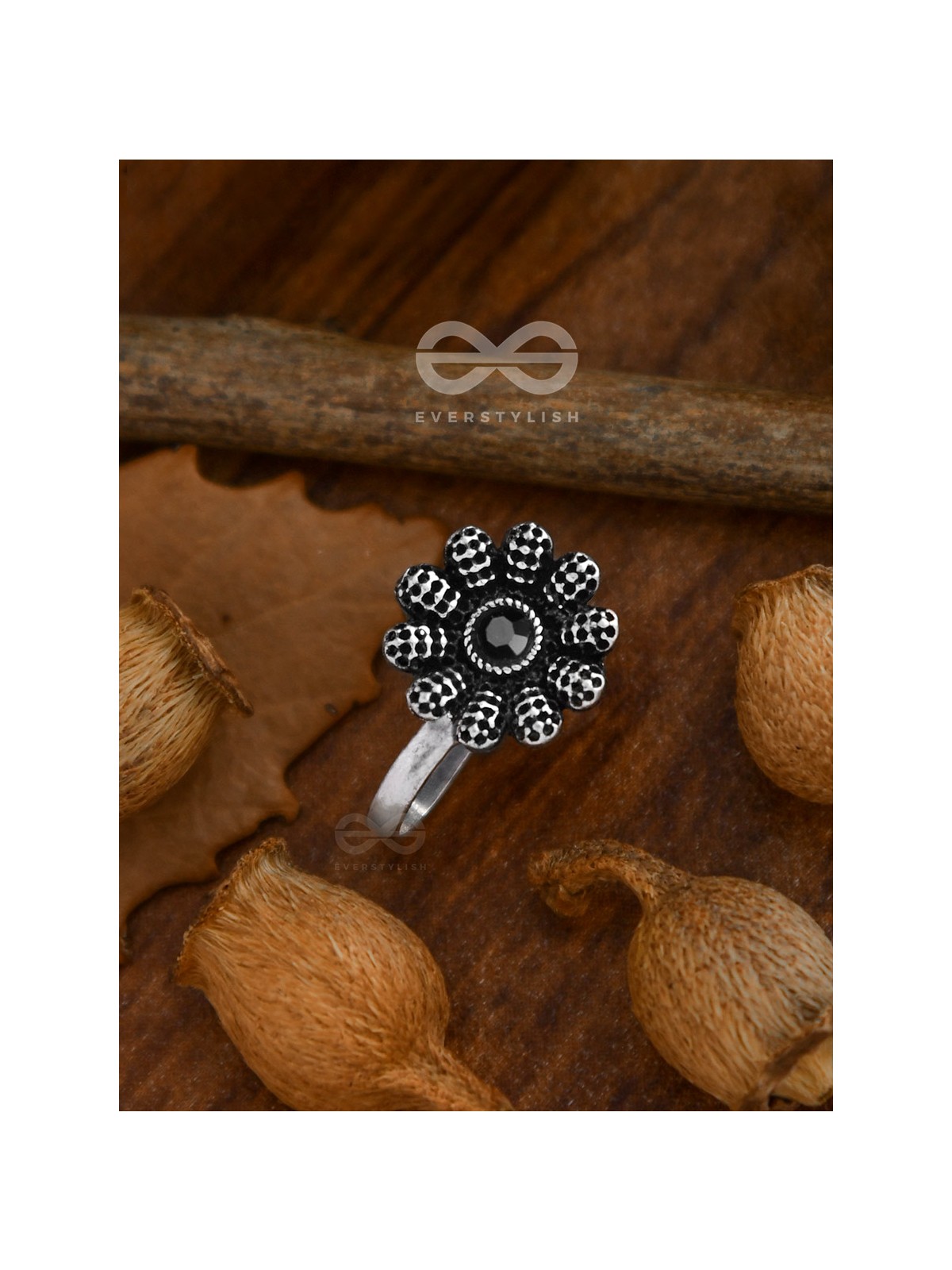 The Floral Fantasy - Embellished Non-pierced Nosepin (Onyx Black)