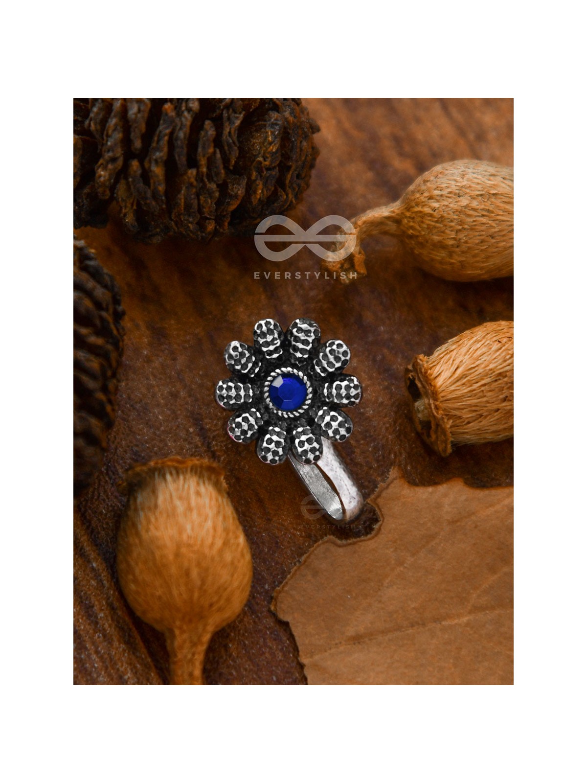 The Floral Fantasy - Embellished Non-pierced Nosepin (Sapphire Blue)