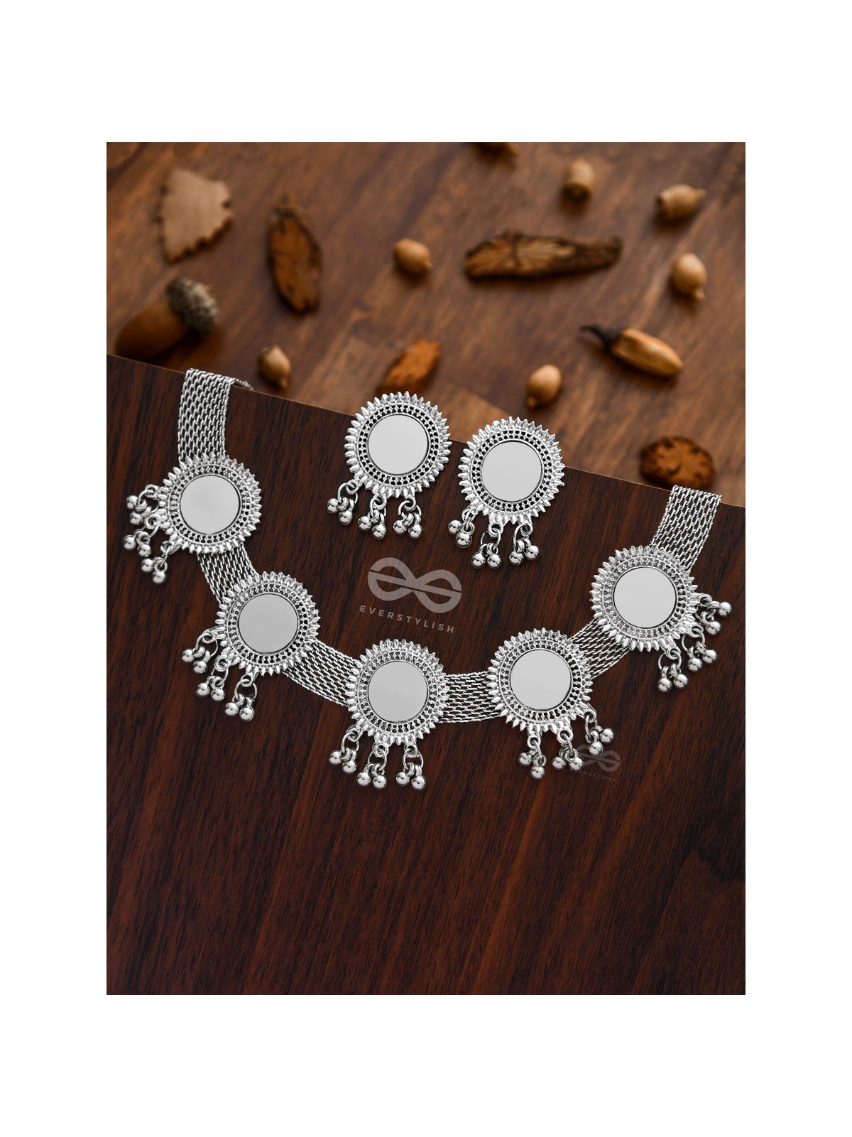 The Solar Shimmer - Set of Choker and Earrings - Oxidised Boho Collection