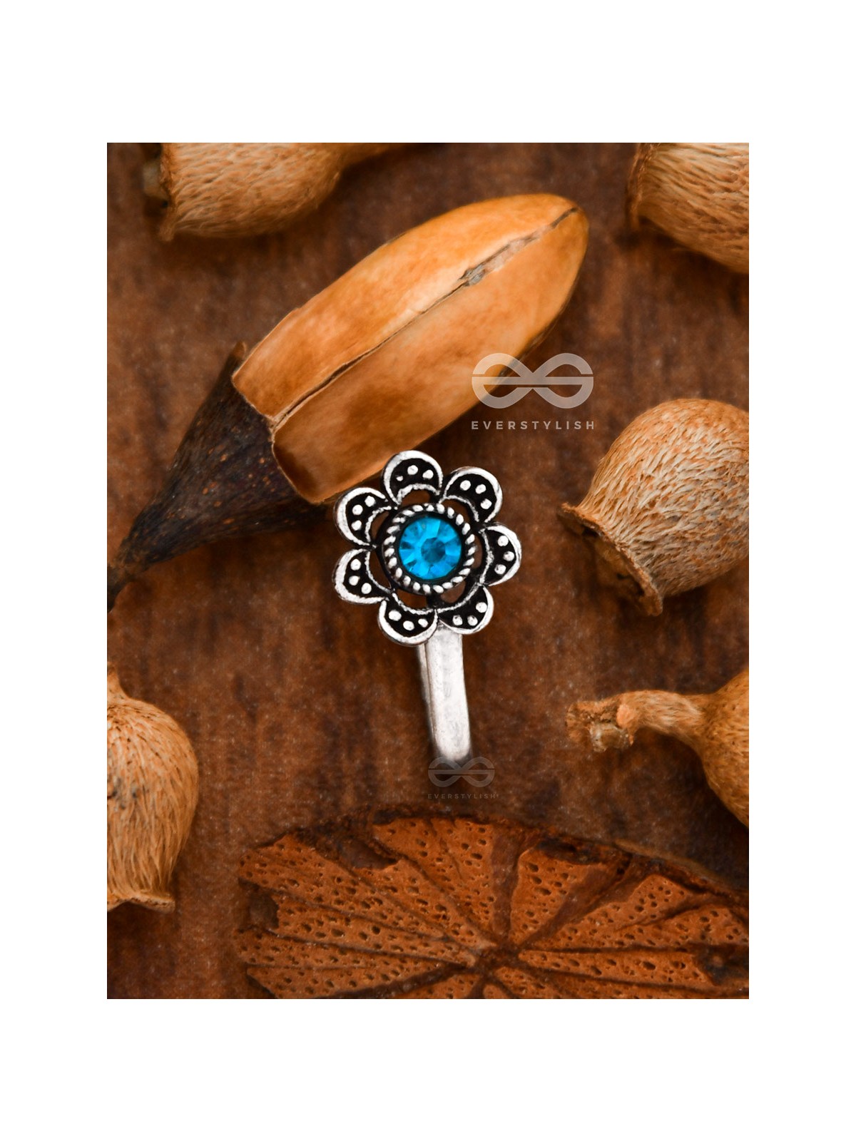 The Floral Delight - Embellished Non-pierced Nosepin (Shimmery Blue)