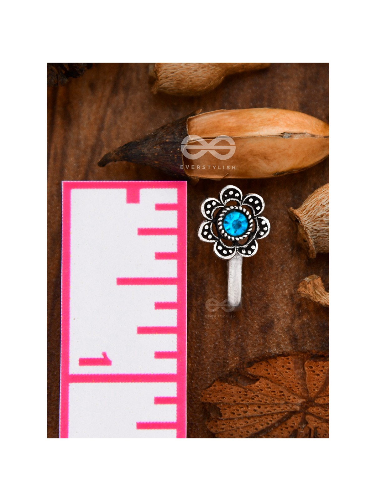 The Floral Delight - Embellished Non-pierced Nosepin (Shimmery Blue)