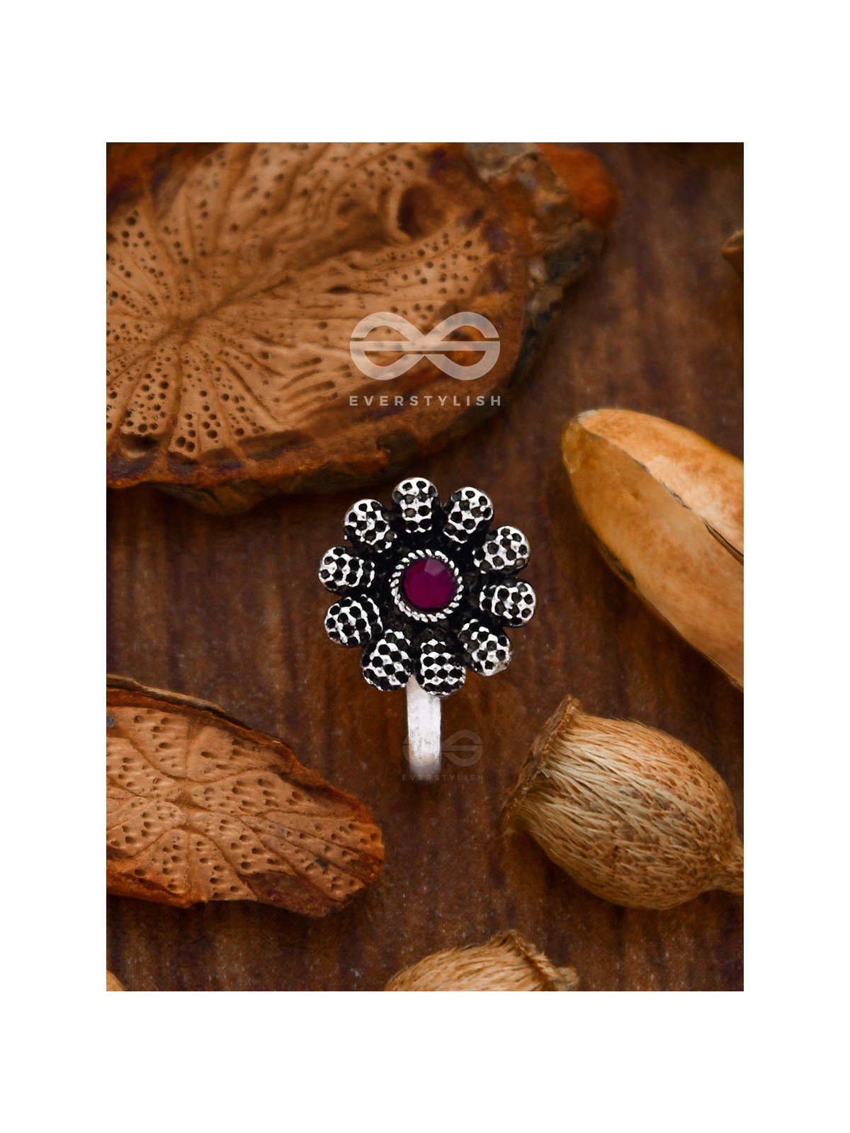 The Floral Fantasy - Embellished Non-pierced Nosepin (Ruby Red)