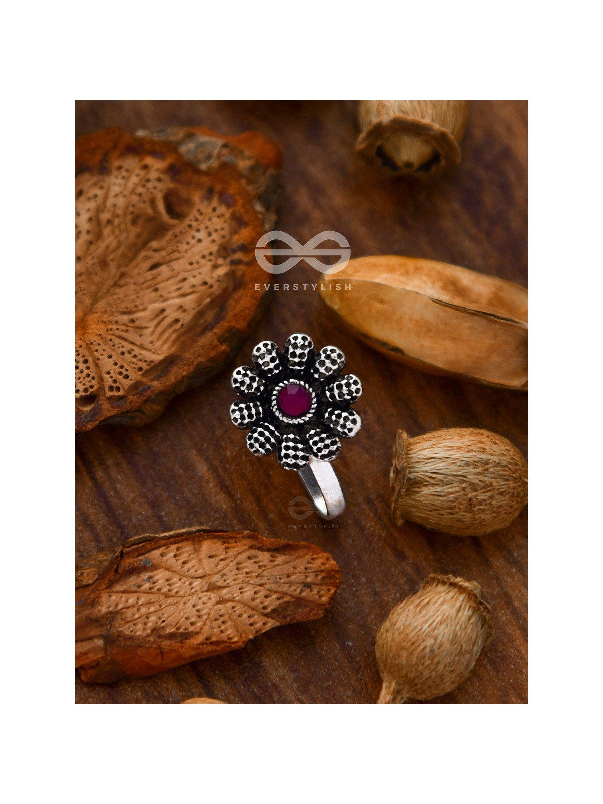 The Floral Fantasy - Embellished Non-pierced Nosepin (Ruby Red)