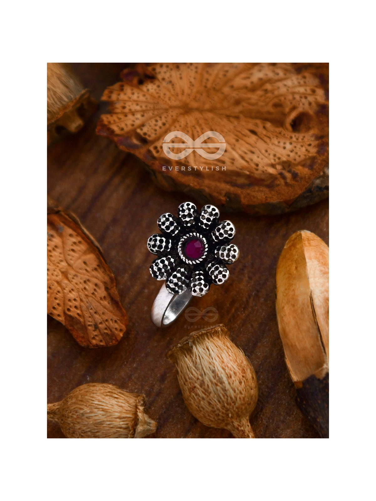 The Floral Fantasy - Embellished Non-pierced Nosepin (Ruby Red)