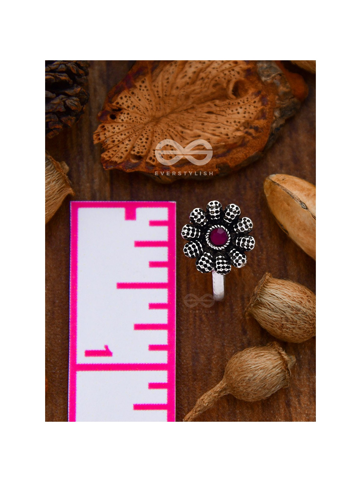 The Floral Fantasy - Embellished Non-pierced Nosepin (Ruby Red)