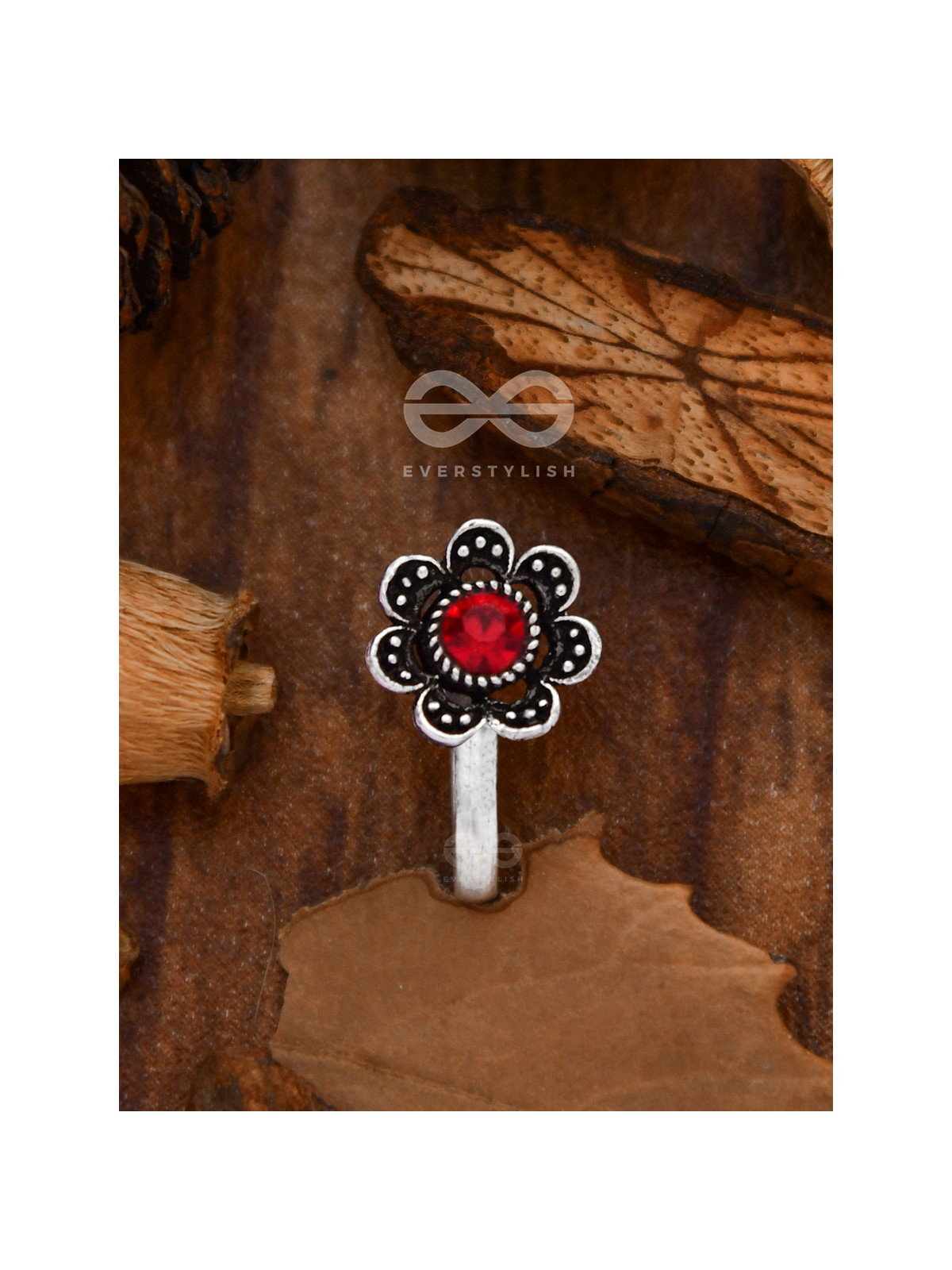 The Floral Delight - Embellished Non-pierced Nosepin (Shimmery Red)