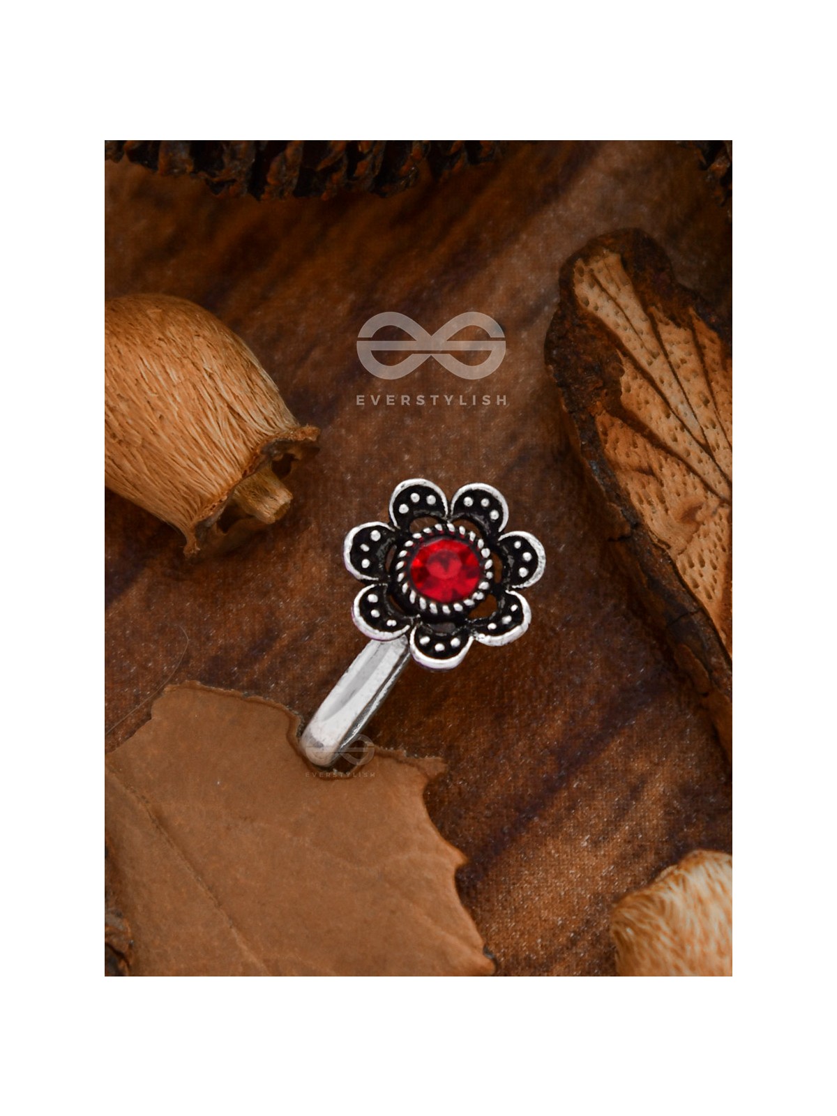 The Floral Delight - Embellished Non-pierced Nosepin (Shimmery Red)