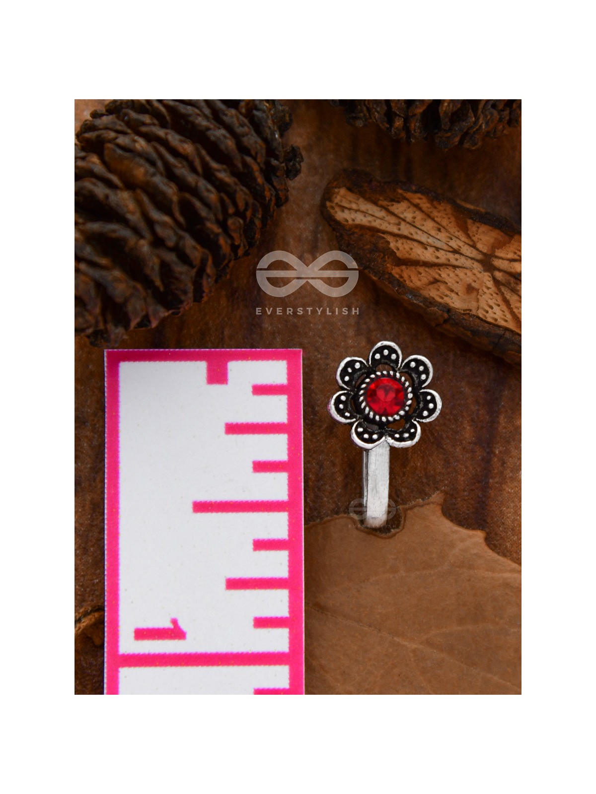 The Floral Delight - Embellished Non-pierced Nosepin (Shimmery Red)