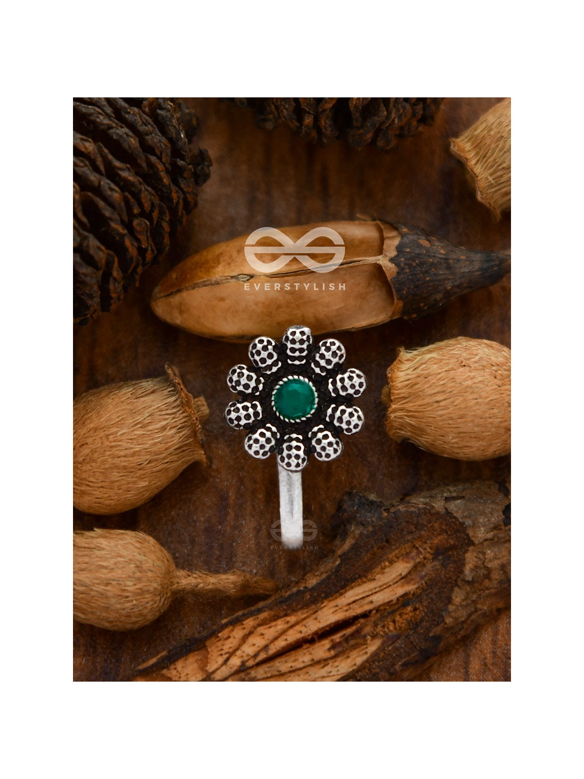 The Floral Fantasy - Embellished Non-pierced Nosepin (Emerald Green)