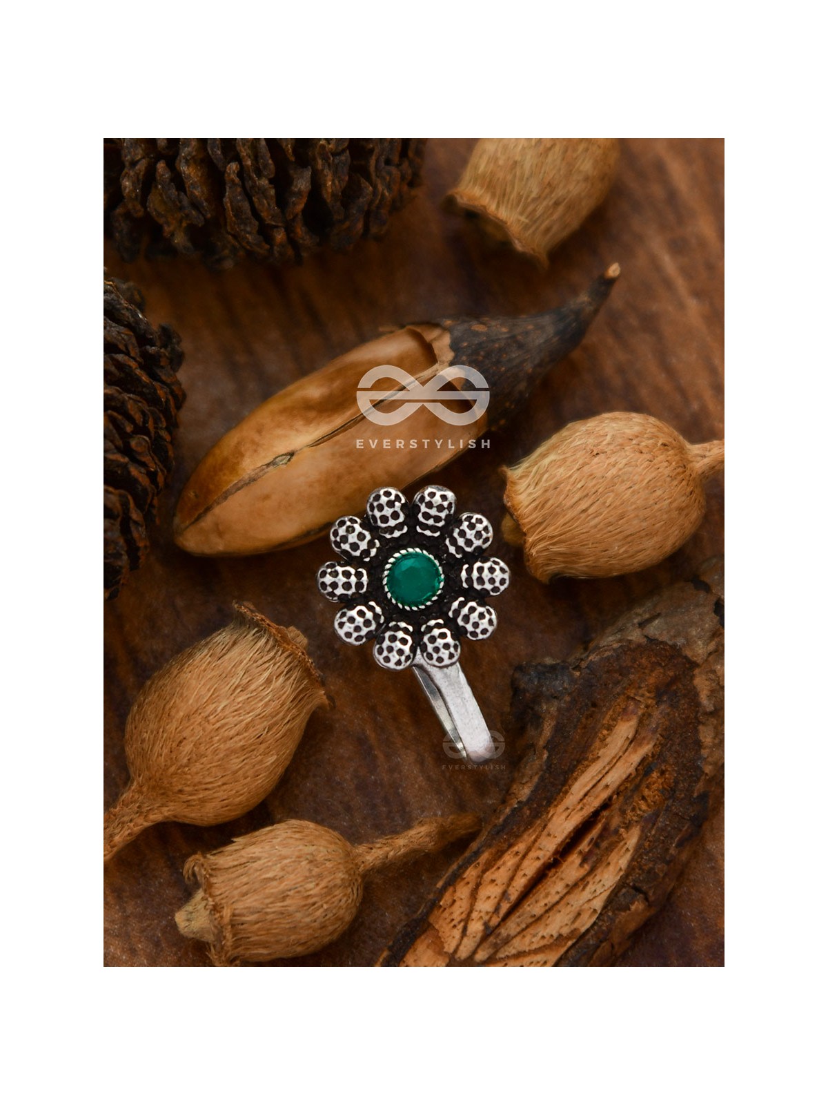The Floral Fantasy - Embellished Non-pierced Nosepin (Emerald Green)