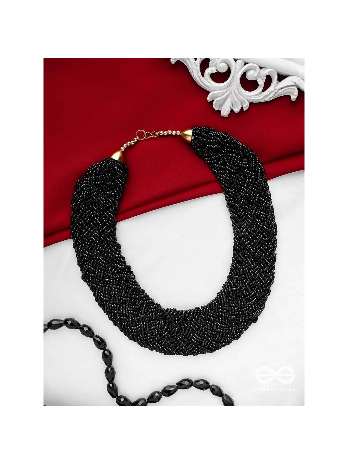 The Beauteous Braided Criss-Cross Beaded Necklace (Black)