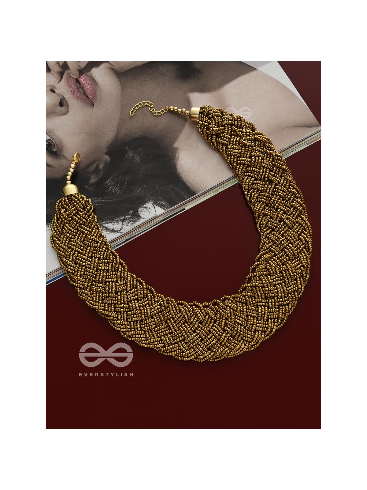 The Beauteous Braided Criss-Cross Beaded Necklace (Golden)