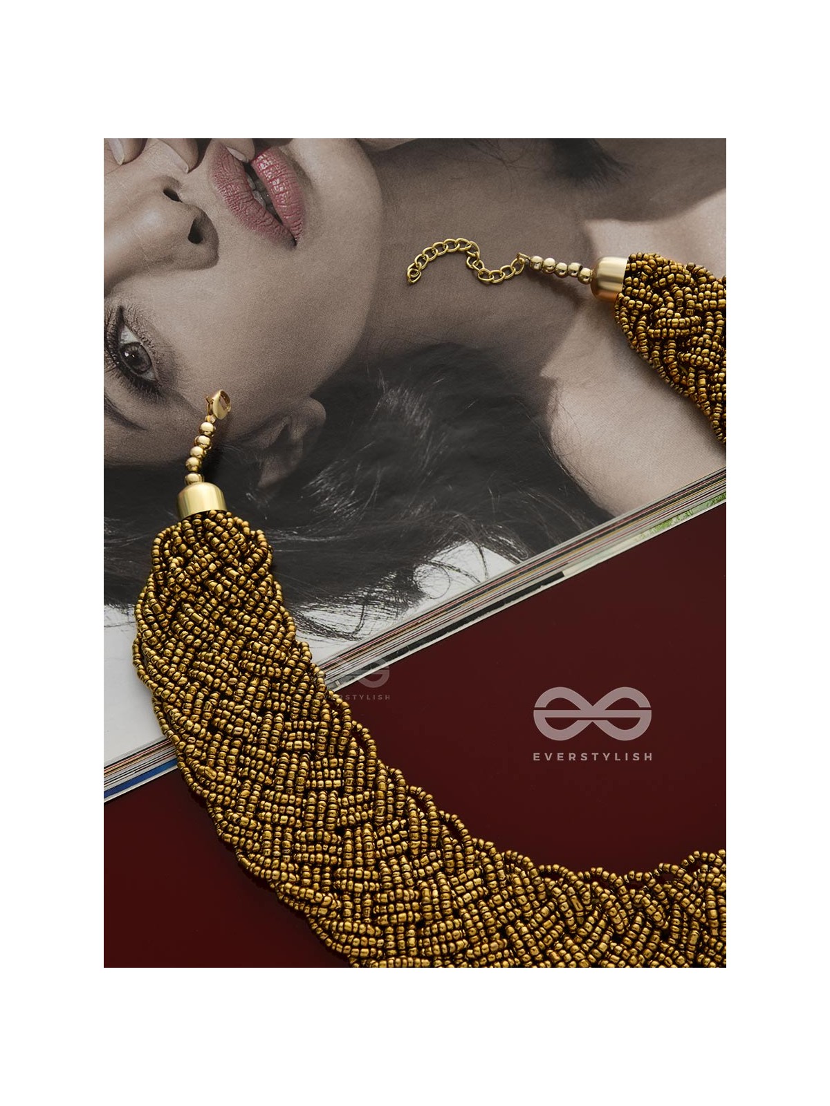 The Beauteous Braided Criss-Cross Beaded Necklace (Golden)