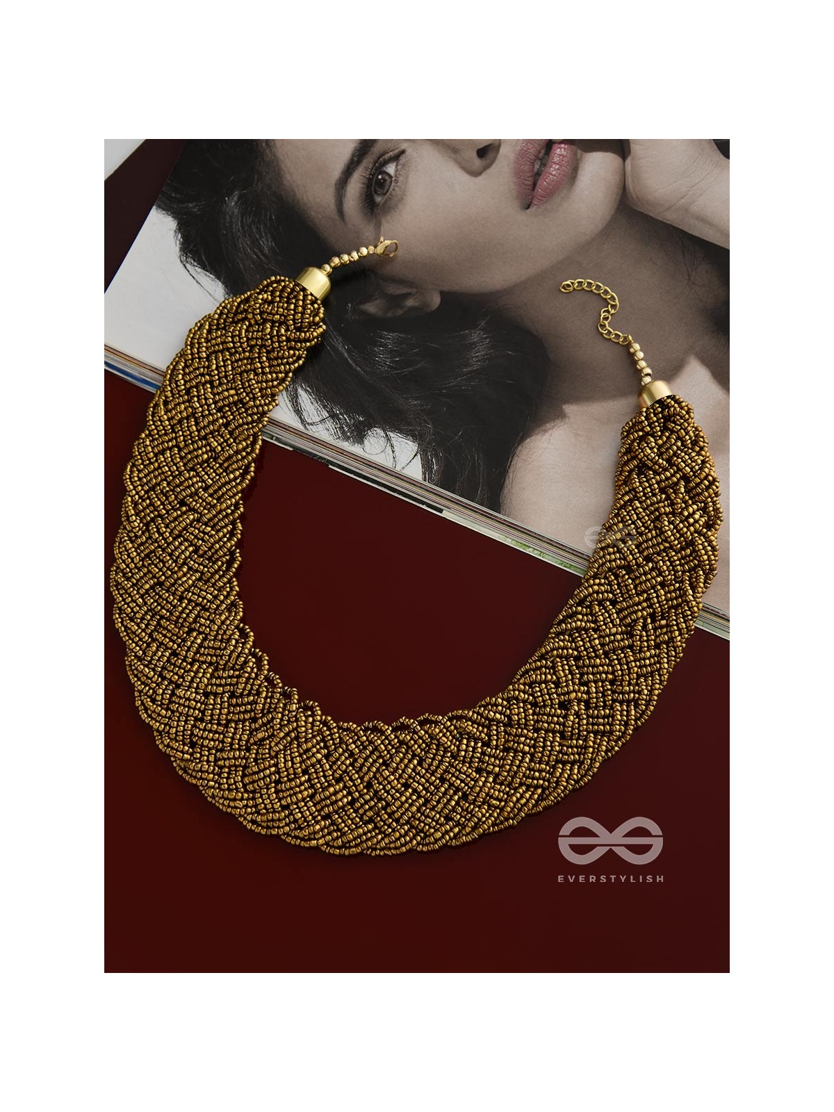 The Beauteous Braided Criss-Cross Beaded Necklace (Golden)
