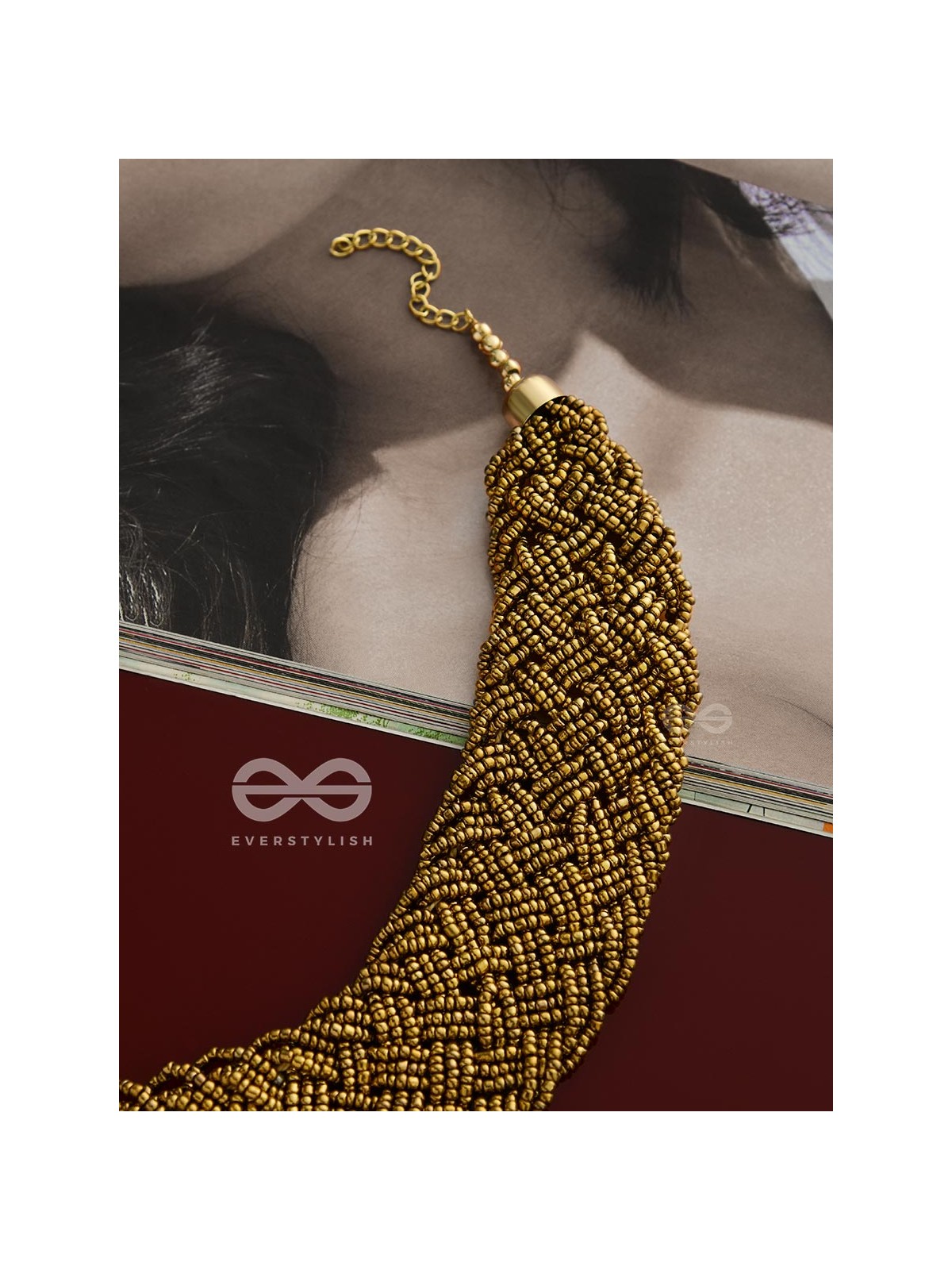 The Beauteous Braided Criss-Cross Beaded Necklace (Golden)