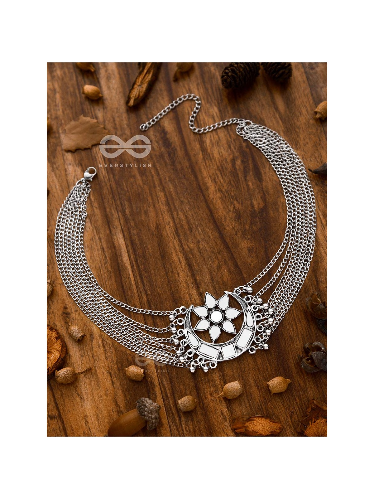 The Shimmery Eclipse - Set of Mirror Earrings and Neckpiece