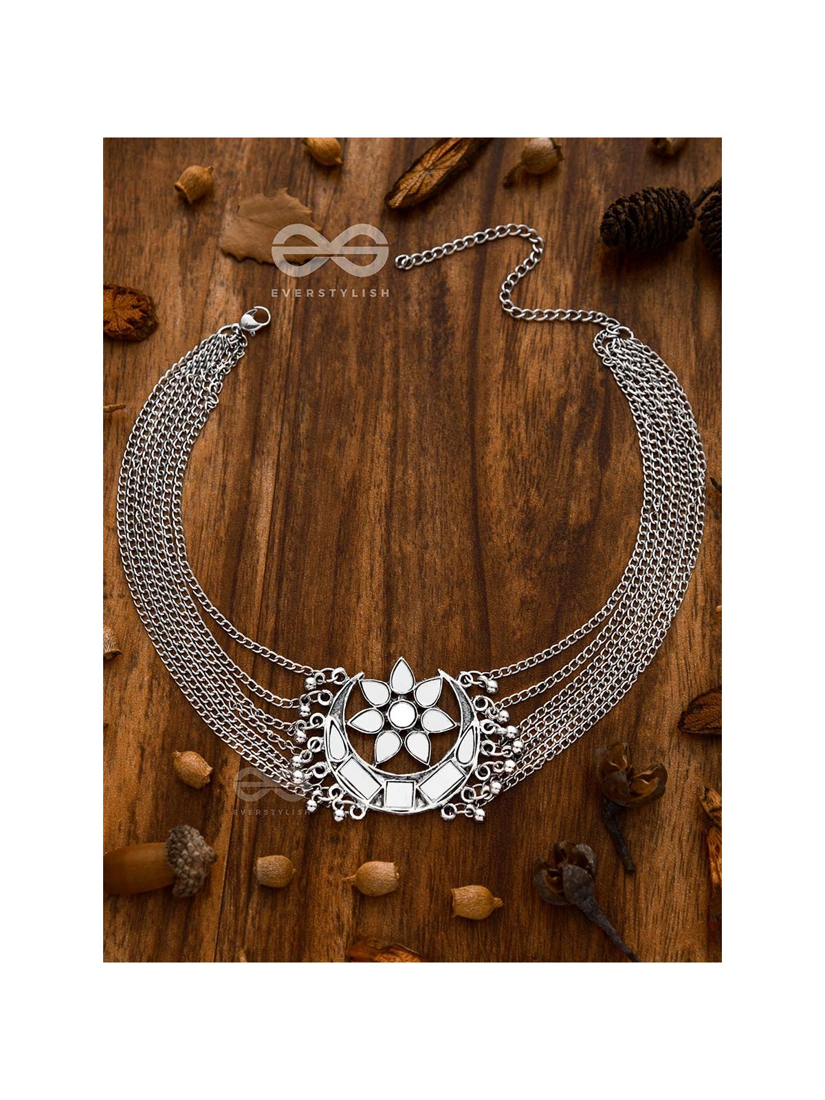 The Shimmery Eclipse - Set of Mirror Earrings and Neckpiece