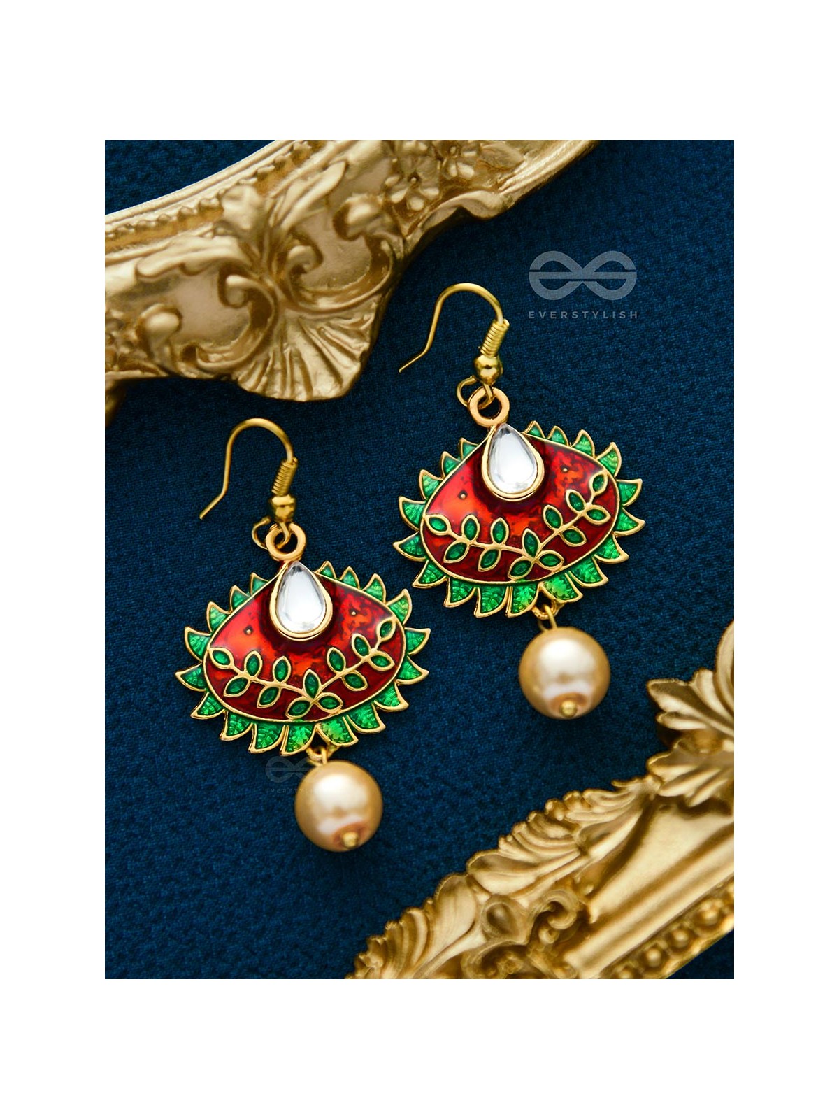 The Little Mesmerisers - Hand Painted Meenakari Earrings (Wine-Emerald)