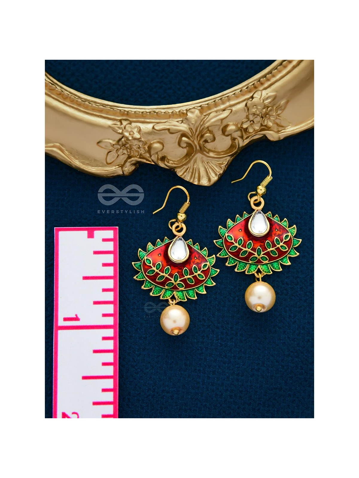 The Little Mesmerisers - Hand Painted Meenakari Earrings (Wine-Emerald)