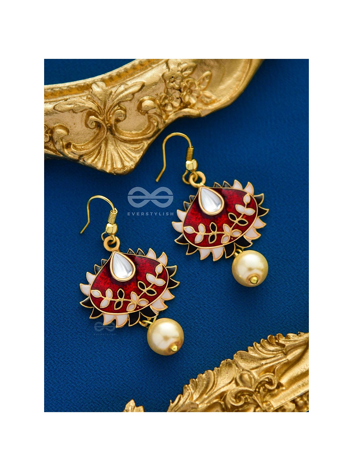 The Little Mesmerisers - Hand Painted Meenakari Earrings (White-Wine)